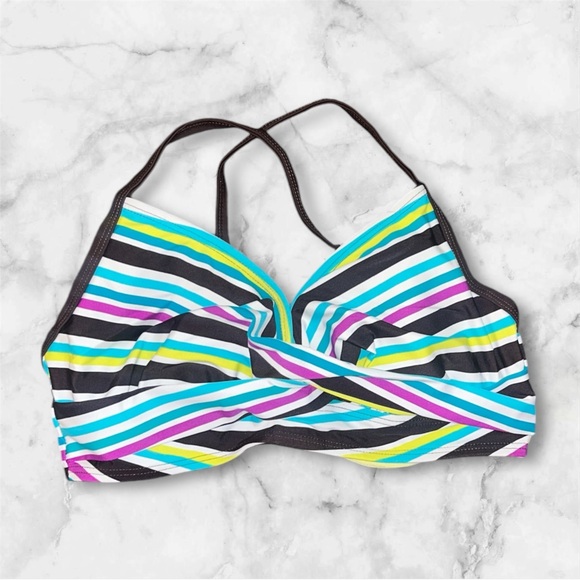 Athlete Underwire Bra Cup Bikini Swim Top 34D/‎ 32 DD multi Color Striped (210) - Picture 1 of 4